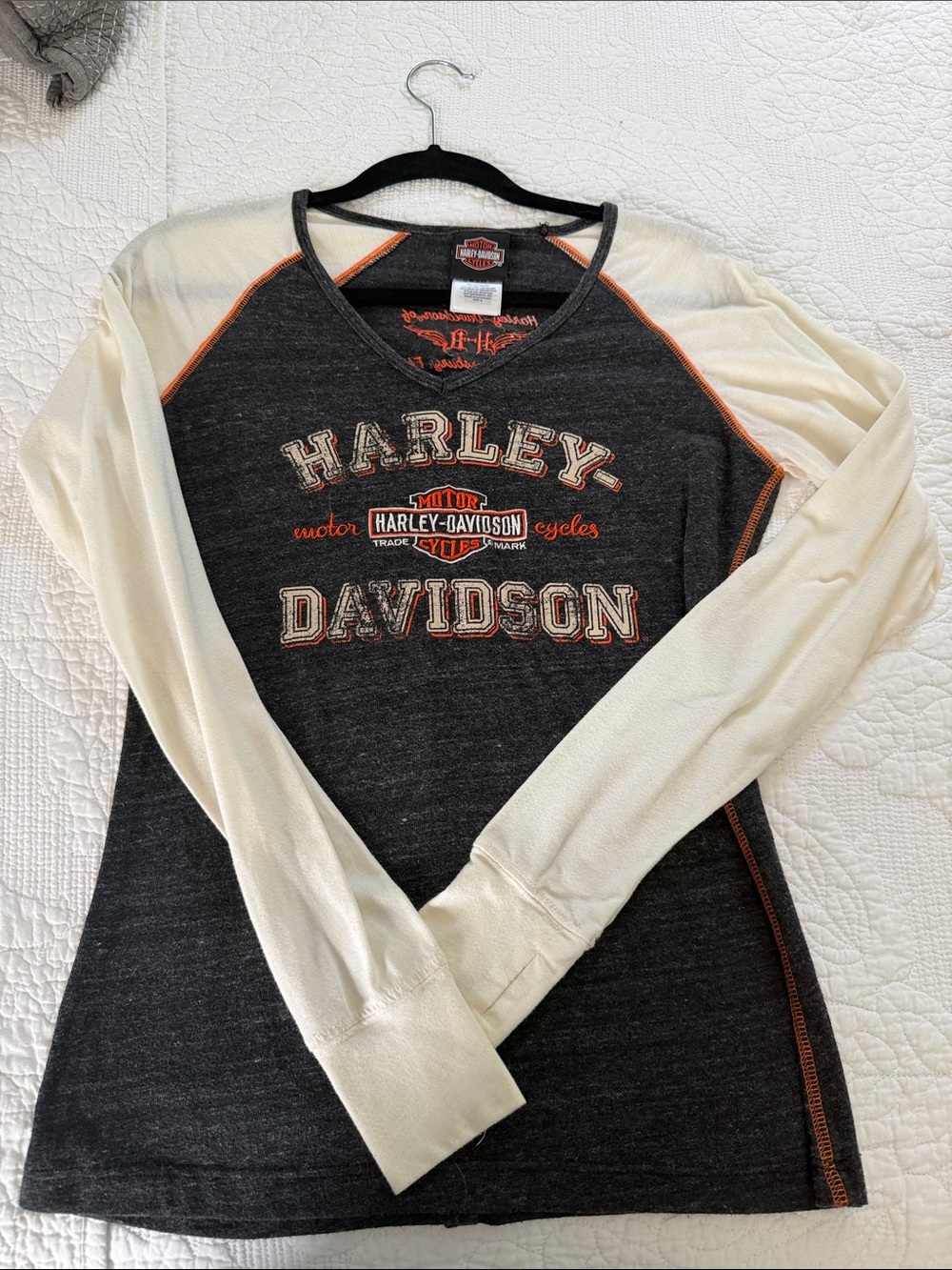 Harley-Davidson Black, Cream & Orange Long-Sleeve Raglan Top